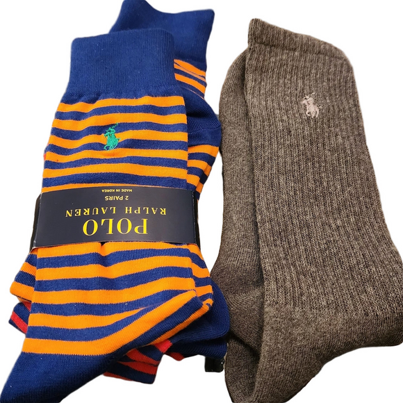 Polo Ralph Lauren Other - Polo Ralph Lauren Striped Blue and Orange Socks with Gray Set